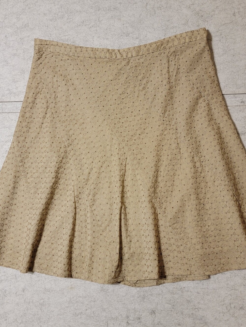 Y2K Mossimo Tan Cotton Eyelet Flared A-Line Midi Skirt Size 12 Boho